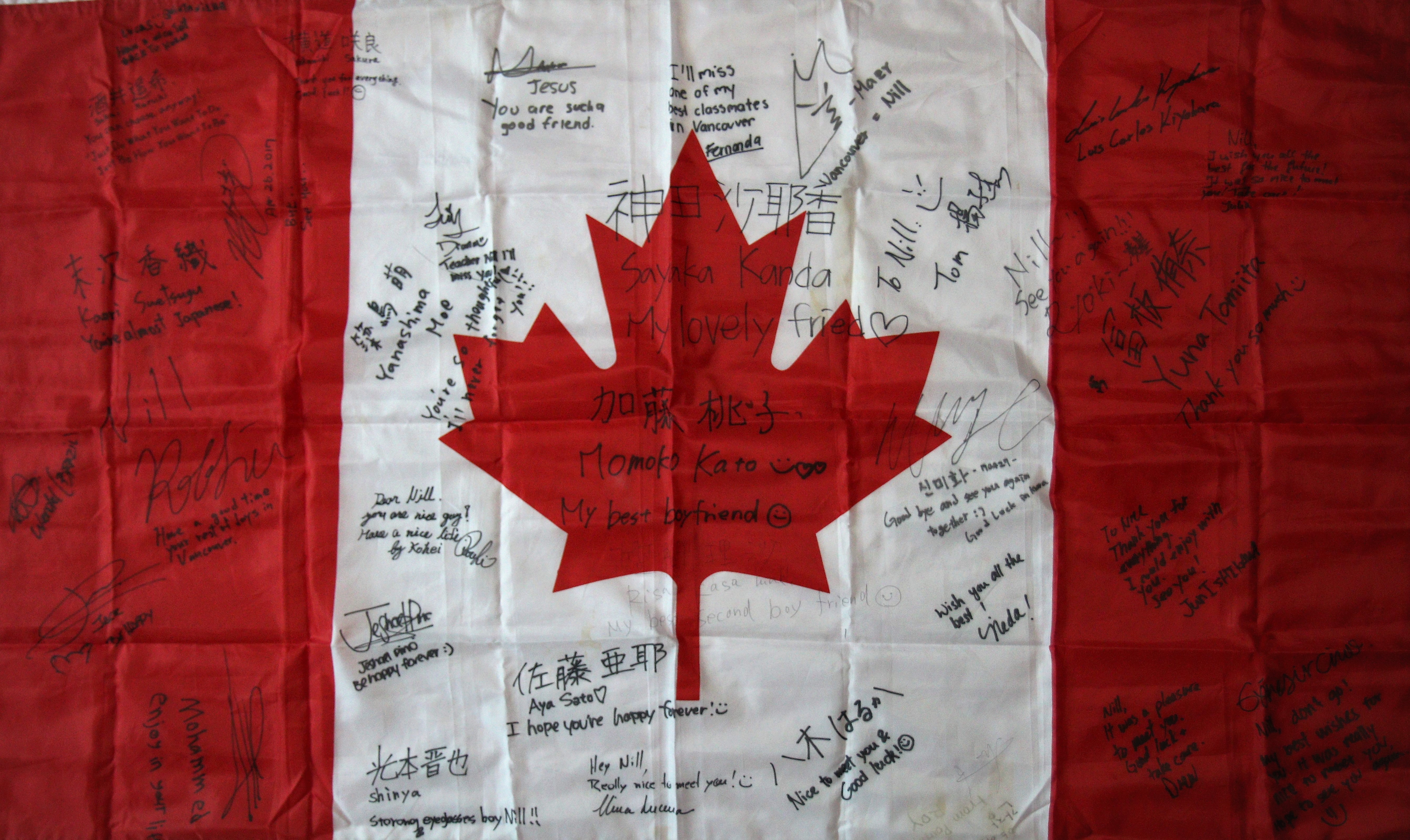 Friends's message to me on canada flag